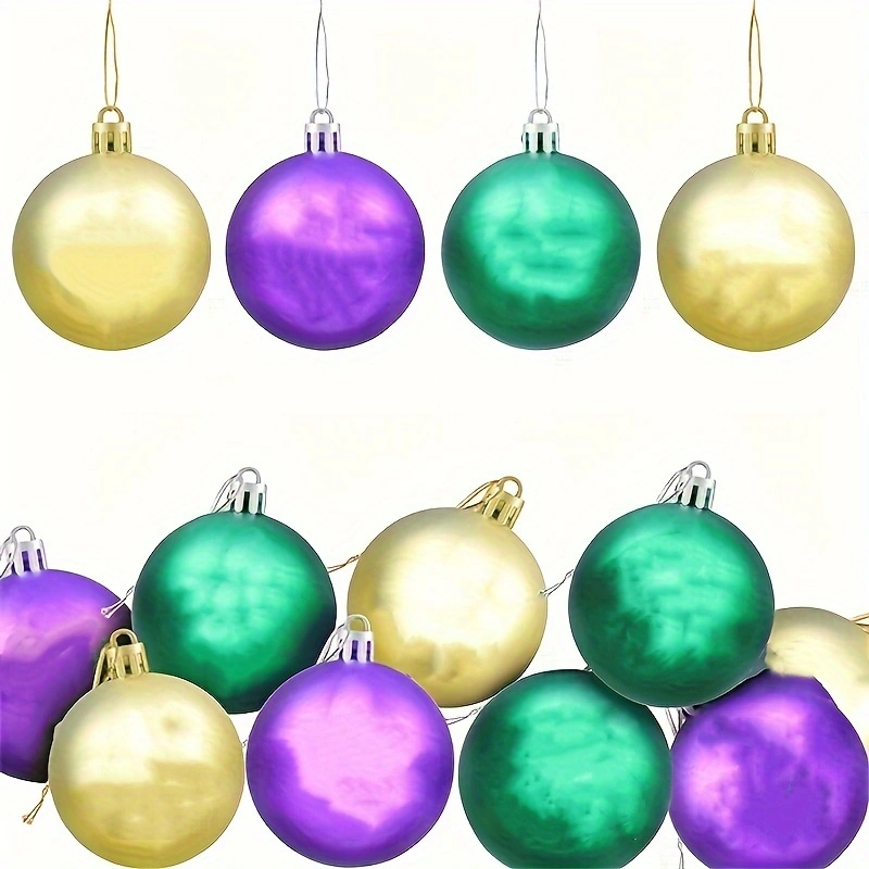 Mardi Gras Glitter Ornaments — 12pcs