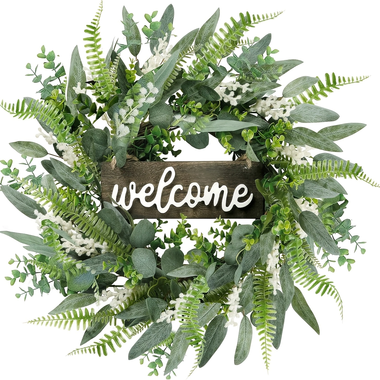 20" Welcome Eucalyptus Wreath with White Berries