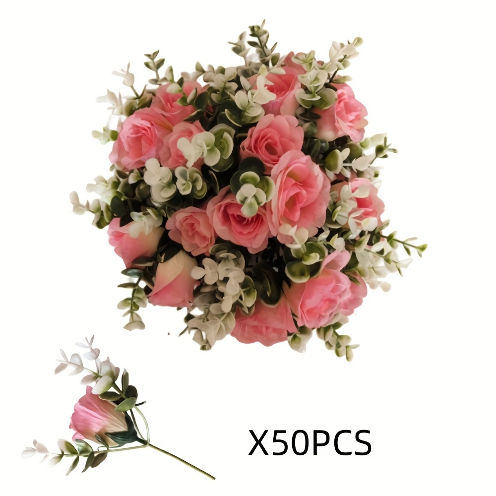 Pink & Ivory White Foam Roses with Stems — 50pcs