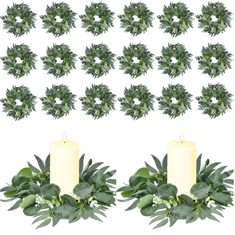 20Pcs Wedding Candle Rings — Eucalyptus Leaves Boho Wreath for Pillar Candles