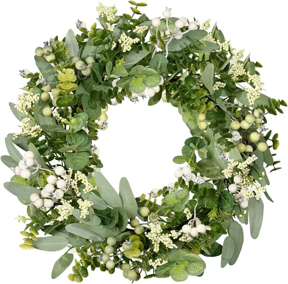 20" Green Eucalyptus & Boxwood Wreath with Berries — Year Round Front Door