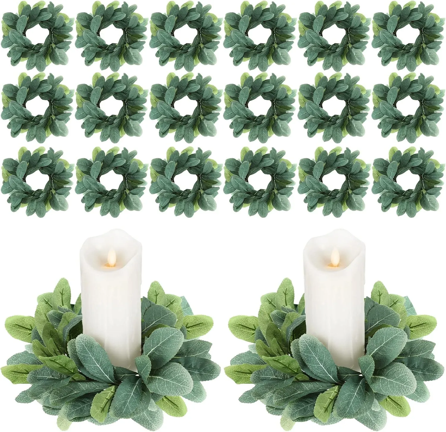 20Pcs Eucalyptus Candle Rings — Boho Greenery Wreaths for Pillar Candles