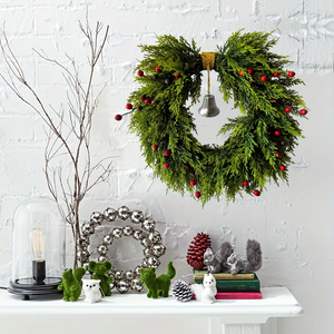 20" Red Berry Christmas Pine Wreath with Bell