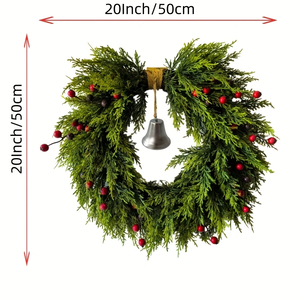 20" Red Berry Christmas Pine Wreath with Bell