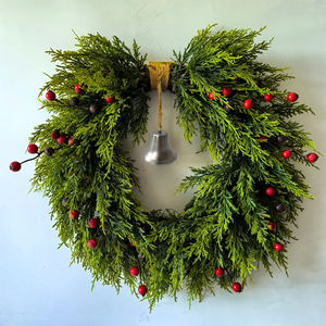 20" Red Berry Christmas Pine Wreath with Bell