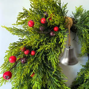 20" Red Berry Christmas Pine Wreath with Bell