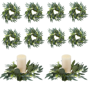Boho Eucalyptus Candle Rings — Set of 10