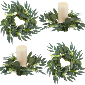 Boho Eucalyptus Candle Rings — Set of 10