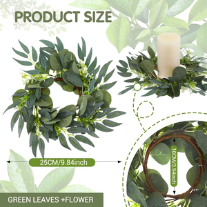 Boho Eucalyptus Candle Rings — Set of 10