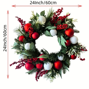 24" Christmas Wreath with Berry Clusters & Ball Ornaments