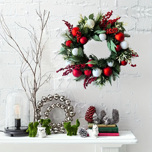 24" Christmas Wreath with Berry Clusters & Ball Ornaments