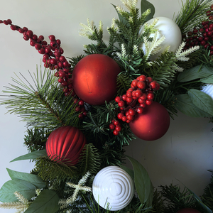 24" Christmas Wreath with Berry Clusters & Ball Ornaments