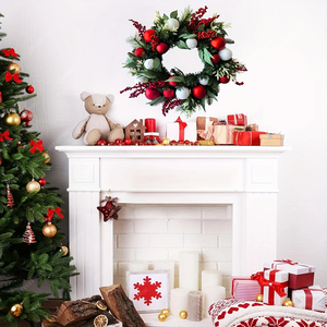 24" Christmas Wreath with Berry Clusters & Ball Ornaments