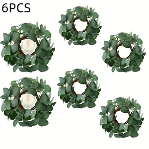 Decorative Eucalyptus Candle Rings — Set of 6
