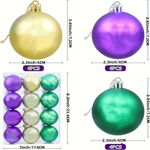 Mardi Gras Glitter Ornaments — 12pcs