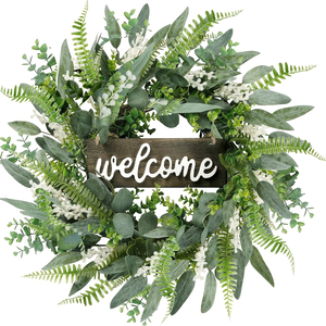 20" Welcome Eucalyptus Wreath with White Berries