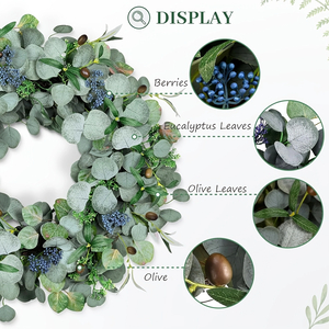 20" Handmade Eucalyptus & Olive Leaf Wreath with Berries