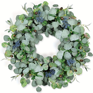 20" Handmade Eucalyptus & Olive Leaf Wreath with Berries