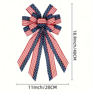 Large July 4th Patriotic Wreath Bow — Red & Blue American Flag Star Bow