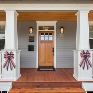 Large July 4th Patriotic Wreath Bow — Red & Blue American Flag Star Bow