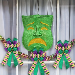 2pcs Large Mardi Gras Wreath Bow — Purple Green Glitter Carnival Bows