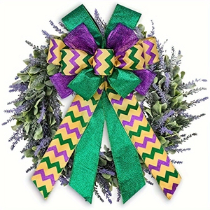 2pcs Large Mardi Gras Wreath Bow — Purple Green Glitter Carnival Bows