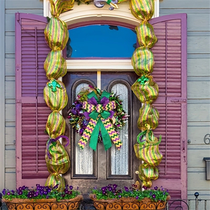 2pcs Large Mardi Gras Wreath Bow — Purple Green Glitter Carnival Bows