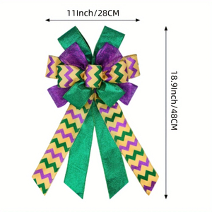 2pcs Large Mardi Gras Wreath Bow — Purple Green Glitter Carnival Bows