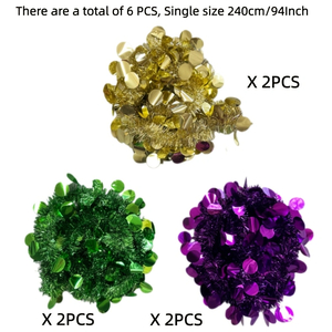 6pcs 94.49inch Festive Wreath Decorations — Purple, Green & Golden Metallic