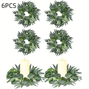 Boho Decorative Eucalyptus Candle Rings — Set of 6