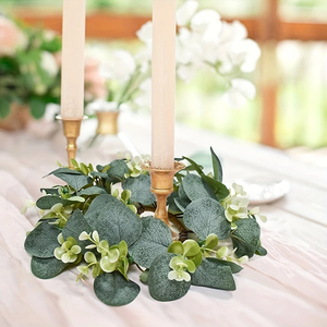 6 Eucalyptus Leaf Cabinet & Candle Wreaths — Christmas Tabletop Decoration