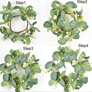 6 Eucalyptus Leaf Cabinet & Candle Wreaths — Christmas Tabletop Decoration