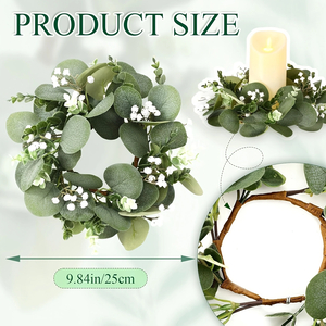 4pcs Eucalyptus & Baby's Breath Floral Candle Ring Wreaths