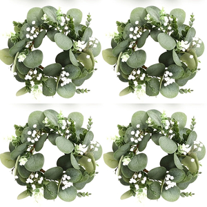 4pcs Eucalyptus & Baby's Breath Floral Candle Ring Wreaths