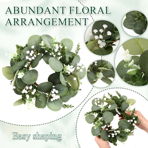 4pcs Eucalyptus & Baby's Breath Floral Candle Ring Wreaths