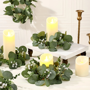 4pcs Eucalyptus & Baby's Breath Floral Candle Ring Wreaths
