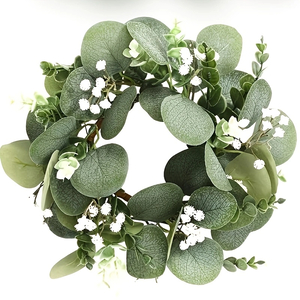 4pcs Eucalyptus & Baby's Breath Floral Candle Ring Wreaths