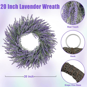 20 Inch Summer Spring Lavender Wreath for Front Door