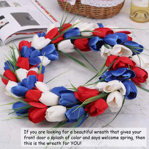 15" Patriotic Tulip Wreath — Red, White & Blue American Flag Design