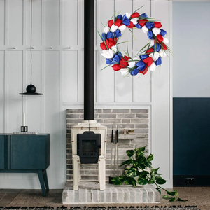 15" Patriotic Tulip Wreath — Red, White & Blue American Flag Design