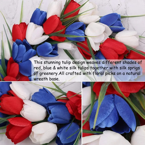 15" Patriotic Tulip Wreath — Red, White & Blue American Flag Design