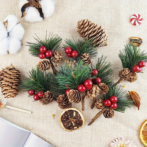 Artificial Pine Picks with Red Berries & Pinecones — 24pcs