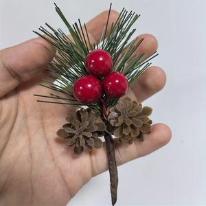 Artificial Pine Picks with Red Berries & Pinecones — 24pcs