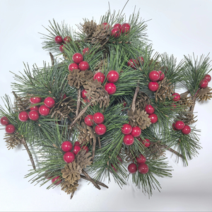 Artificial Pine Picks with Red Berries & Pinecones — 24pcs