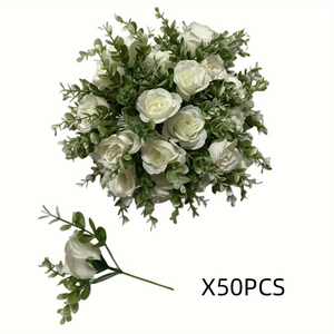 Ivory White Foam Roses with Stems — 50pcs
