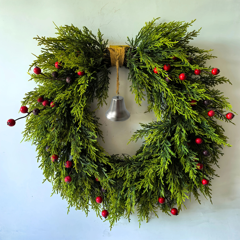 20" Red Berry Christmas Pine Wreath with Bell