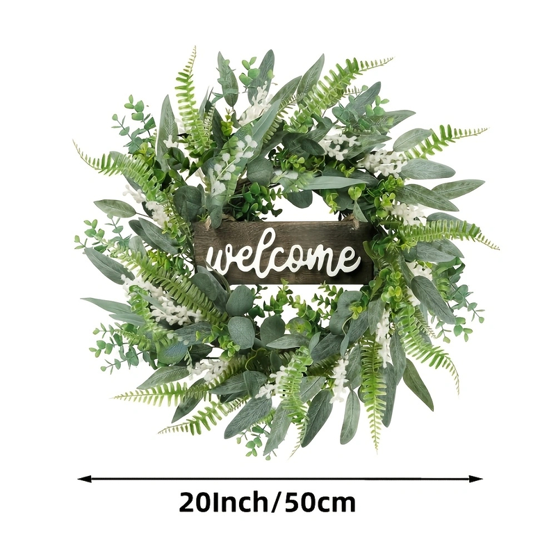 20" Welcome Eucalyptus Wreath with White Berries - Preview