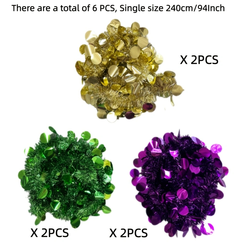 6pcs 94.49inch Festive Wreath Decorations — Purple, Green & Golden Metallic - Preview
