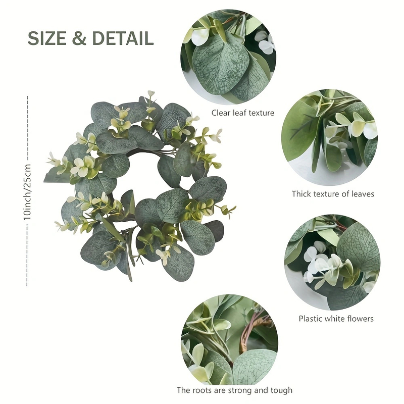 6 Eucalyptus Leaf Cabinet & Candle Wreaths — Christmas Tabletop Decoration - Preview