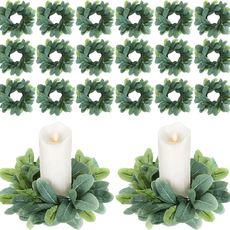 20Pcs Eucalyptus Candle Rings — Boho Greenery Wreaths for Pillar Candles